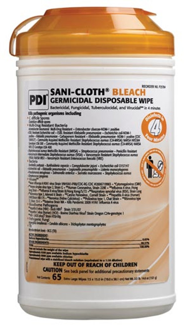 pdi sani cloth bleach germicidal disposable wipe 10258018