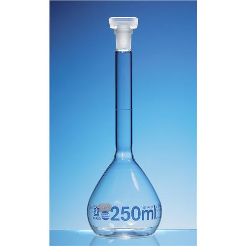 amber volumetric flask, usp bbr class a, 50ml with ns 12/21 stopper