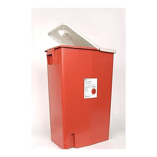 sharpsafetyt sharps container hinged lid, red, 18 gallon