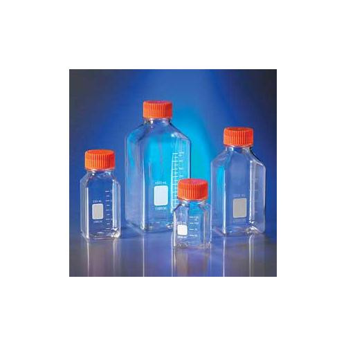 bottle,125ml,square,pet,45mm wide mouth, orange cap, sterile