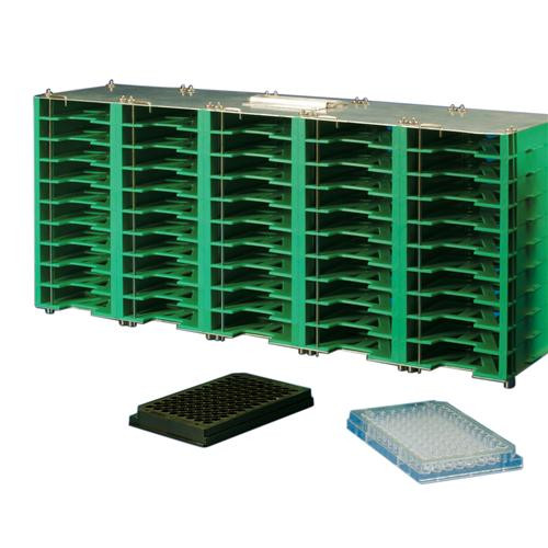 storage rack for 50 standard plts green plastic 10 tall x 5