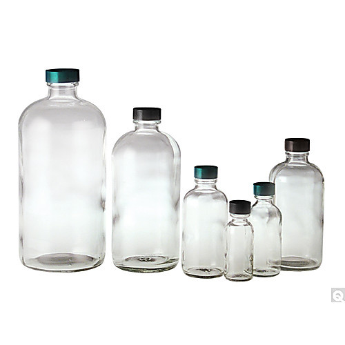 8oz (240ml) valuline clear boston round with 24-400 white pp f217 & ptfe lined cap attached