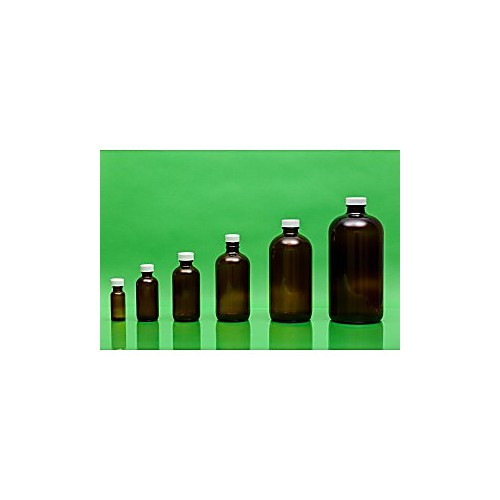 2oz amber boston round assembled with 20-400 ptfe lined cap, bulk case