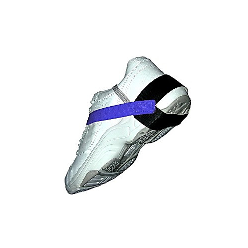 heel grounder, transforming technologies, 1.25 inch heel cup, blue stretch loop velcro closure, buried 1meg ohm resistor, conductive black and silver nylon tail, 1/ea