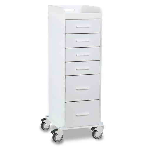 polyethylene tall 6 drawer locking cart, white