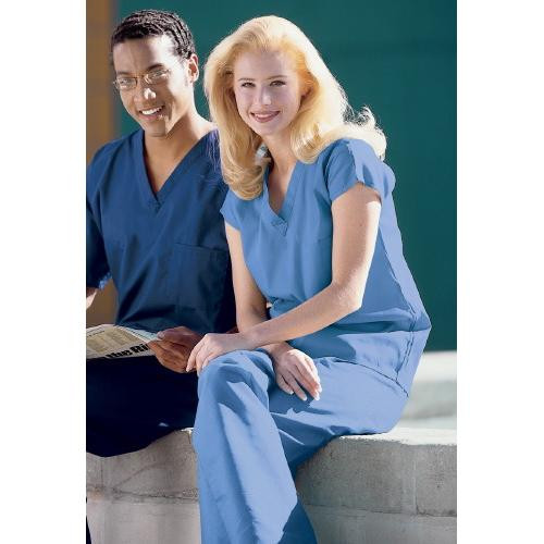 unisex set-in sleeve scrub shirt, gray, 3x-large