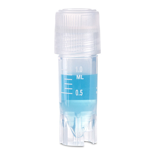 cryogenic vials 1 0ml sterile external threads attached screwcap with o ring seal conical bottom self standing printed graduations and writing space