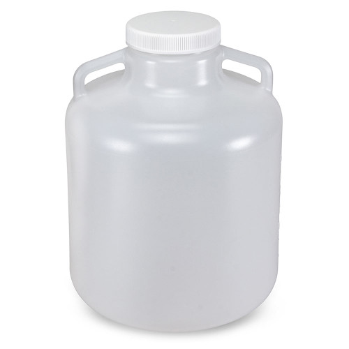 carboy round with handles wide mouth ldpe white pp screwcap 10 liter molded graduations cs 6