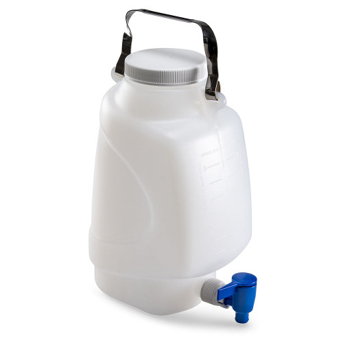 carboy rectangular with spigot and handle pp white pp screwcap 5 liter molded graduations autoclavable cs 6