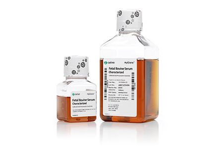 Bottle of HyClone� Fetal Bovine Serum, Australian origin, a characterized cell culture supplement.