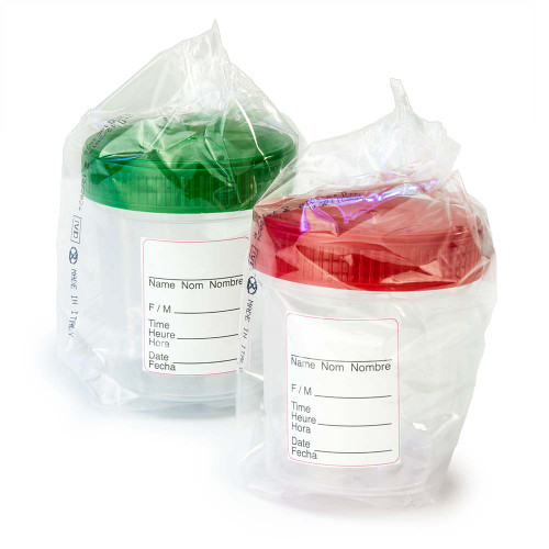 specimen container 4oz with full turn red separate screwcap frosted writing area non sterile pp graduated