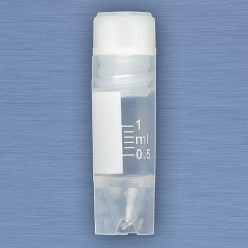 cryoclear vials 1 0ml sterile internal threads attached screwcap with co molded thermoplastic elastomer tpe sealing layer conical bottom self standing printed graduations writing space and barcode 50 bag 10 bags case