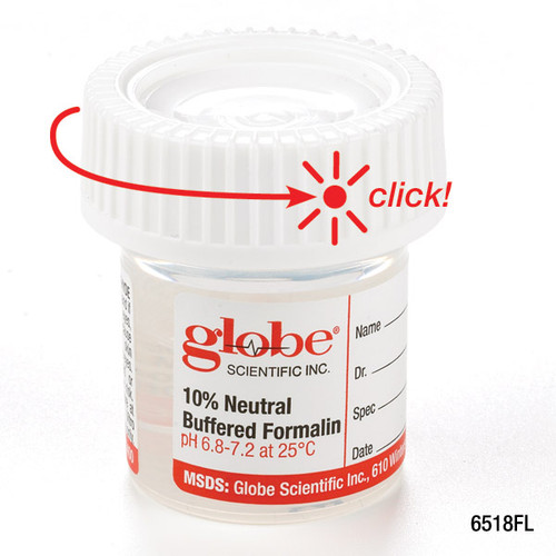 pre filled container with click close lid tite rite 40ml 1 34oz pp filled with 20ml of 10 neutral buffered formalin attached hazard label 24 box 4 boxes unit