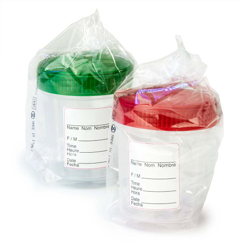 specimen container 4oz with full turn green separate screwcap frosted writing area non sterile pp graduated