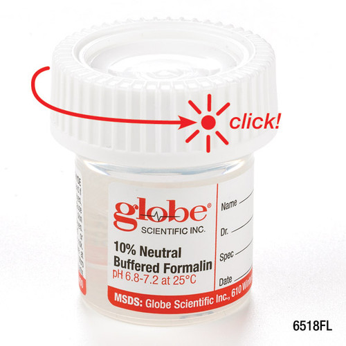 pre filled container with click close lid tite rite 20ml 0 67oz pp filled with 10ml of 10 neutral buffered formalin attached hazard label 24 box 4 boxes unit