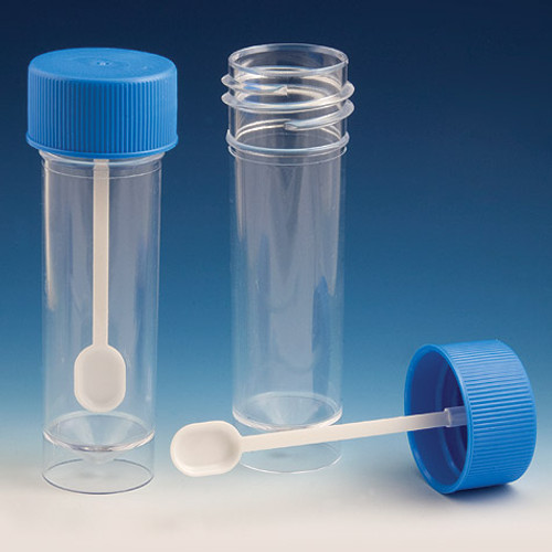 container fecal 30ml attached screw cap with spoon pp conical bottom self standing 100 bag 5 bags unit