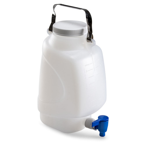 carboy rectangular with spigot and handle pp white pp screwcap 5 liter molded graduations autoclavable