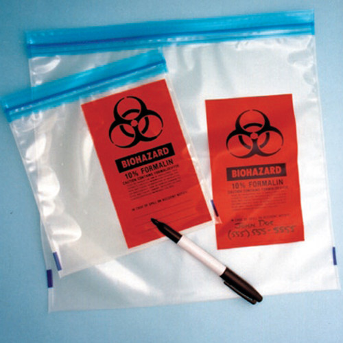 bag liquid tight ziplock for specimen storage with formalin warning printing saranex 9 x 12 250 pack 4 packs unit