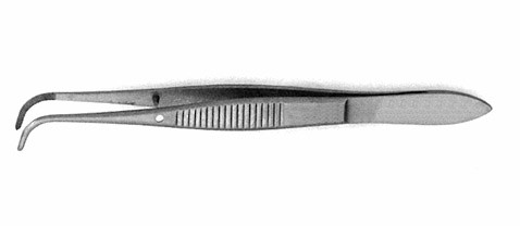 Iris Dressing Forceps, Standard Pattern, Delicate, Serrated, Full Curve, Length: 4