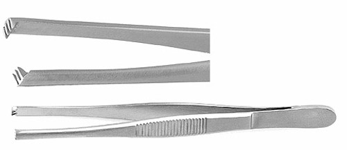 Tissue Forceps, Standard Pattern, Serrated Handles, 3X4 Teeth, Length: 5