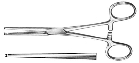Allen-Kocher Artery & Intestinal Forceps Longitudinal Serrated 1X2 Teeth Straight 8"