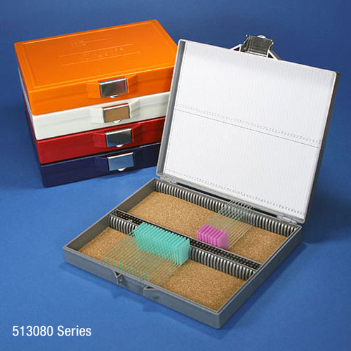 slide box for 100 slides cork lined stainless steel lock orange