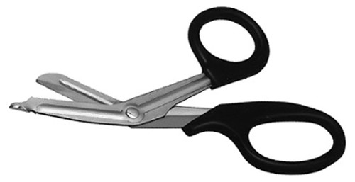 Bandage & Utility Scissors, Serrated Blade, Large Autoclavable Plastic Handles, Black Handles, Length: 7.5 S1409-4718