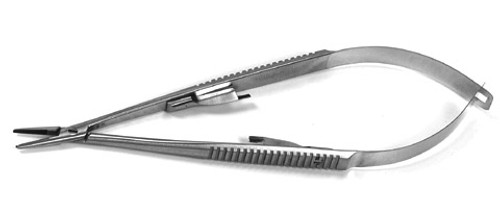 Castroviejo Needle Holder, Tungsten Carbide, With Lock, Straight, Serrated, Length: 8.5 S1329-442