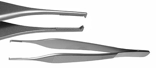 Adson Tissue Forceps, Tungsten Carbide, 1 X 2 Teeth, Delicate, Serrated Platform, Length: 4.75 S1329-504