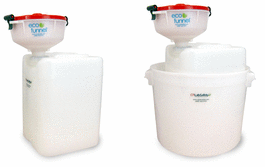 8 in. eco funnel system: 20 liter rectangular drum, 70 mm cap, secondary container
