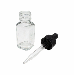 bottles with dropper, square, flint glass, 1 oz