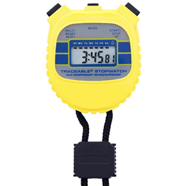 control company traceable water-resistant/shock-resistant stopwatch with calibration; yellow