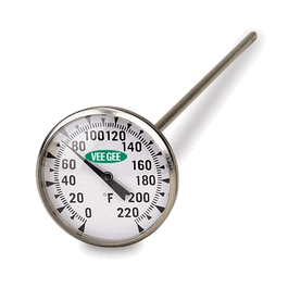 1.75 in. dial thermometer, 0 to 220 degree f, 8 in. stem, plastic face (c062b-021037)
