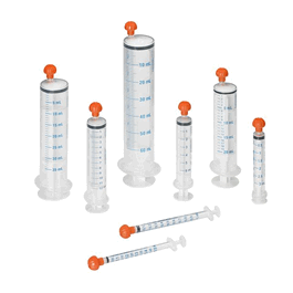 12 ml oral syringe, clear barrel with blue metric markings