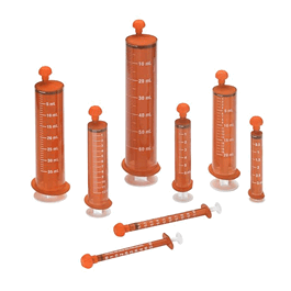 1 ml oral syringe, amber barrel with white metric markings