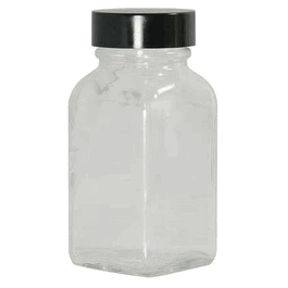 1 oz clear square tablet bottle with 33-400 black phenolic pulp/vinyl lined cap attached (c062b-032024)