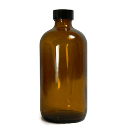 16 oz (480 ml) amber boston round bottles with 28-400 black phenolic polycone lined cap attached (c062b-035203)