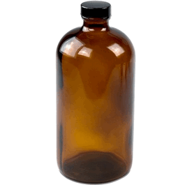 4 oz (125ml) amber boston round, 22-400mm thread, phenolic closure/pe cone lined