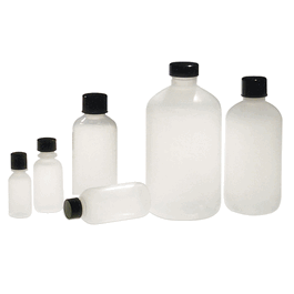 1 oz (30 ml) natural ldpe boston round with 18-410 black phenolic polycone lined cap attached (c062b-041023)