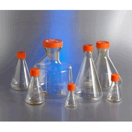 corning sterile 125 ml plain bottom polycarbonate erlenmeyer flasks with vent cap