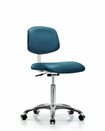 class 10 clean room vinyl chair chrome - medium bench height with casters in marine blue supernova vinyl (c062b-006837)