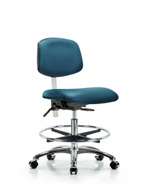 class 100 vinyl clean room chair - medium bench height with casters in storm supernova vinyl (c062b-007176)