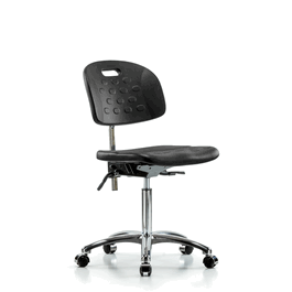 class 10 newport industrial polyurethane clean room chair - medium bench height with casters in blue polyurethane (c062b-030973)