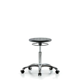 class 10 huron polyurethane clean room stool - medium bench height with casters in black polyurethane (c062b-030999)