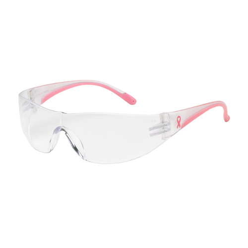 evaÂ® rimless safety glasses with clear / pink temple, clear lens and anti-scratch / anti-fog coating
