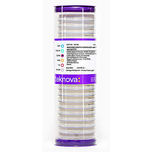nematode growth agar plates with carbenicillin-50 and 1mm iptg 100mm, 20 plates/sleeve. sterile 4 pack (c003b-572776)