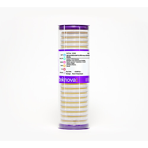 cm glucose agar plates minus leucine, tryptophan and uracil.  100mm, 20 plates per sleeve, sterile 4 pack (c003b-574744)
