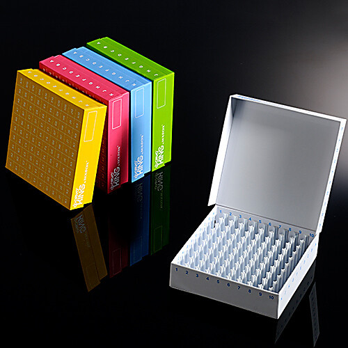 1 inch 100 well water resistant id-color„¢ cardboard freezer boxes with hinged lid and divider made of pp material. 5 boxes/pack, 4 packs/case, price/case