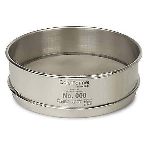 cole-parmer essentials testing sieve, 8" ss frame/ss wire, half height, no. 16