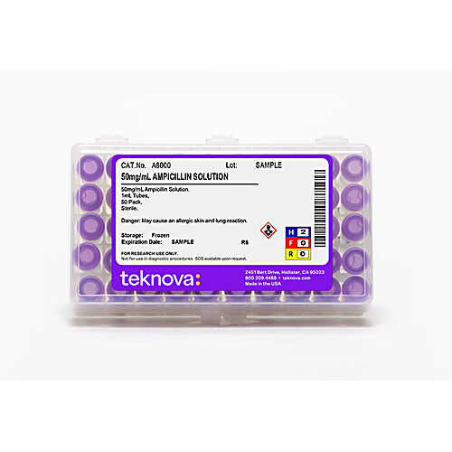 50mg/ml ampicillin solution. 1 ml tubes, 50 tubes per pack, sterile 2 pack